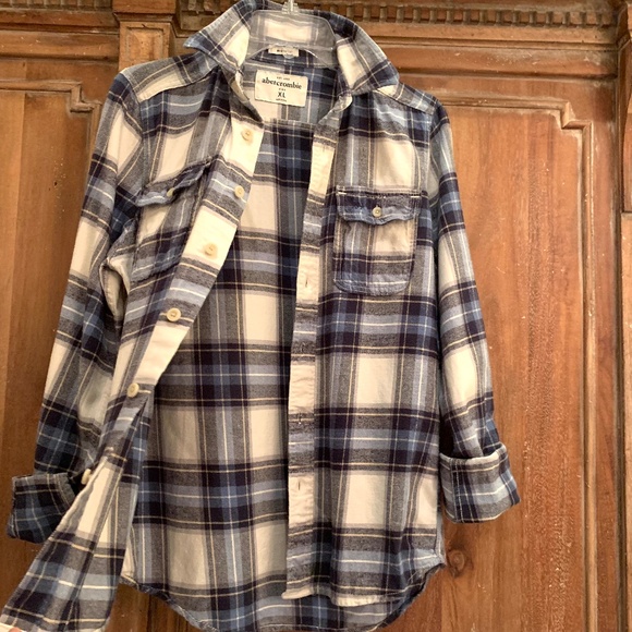 Abercrombie Kids Muscle Plaid Cotton Flannel Button Up Shirt Blue Size XL - Picture 10 of 13